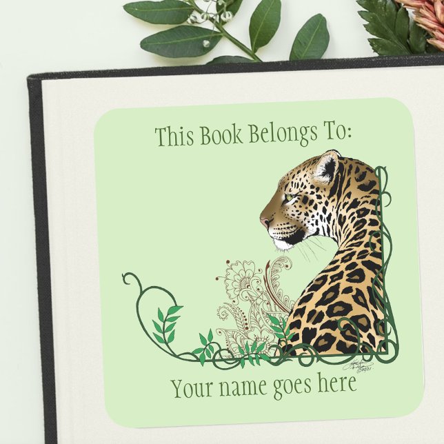 Elegant Green Leopard Botanical Henna Bookplate (Creator Uploaded)