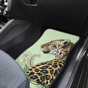 Elegant Green Leopard Botanical Henna Car Floor Mat