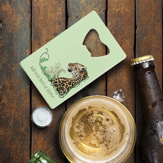 Elegant Green Leopard Botanical Henna Credit Card Bottle Opener (Creator Uploaded)