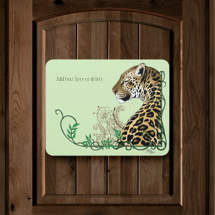 Elegant Green Leopard Botanical Henna Door Sign
