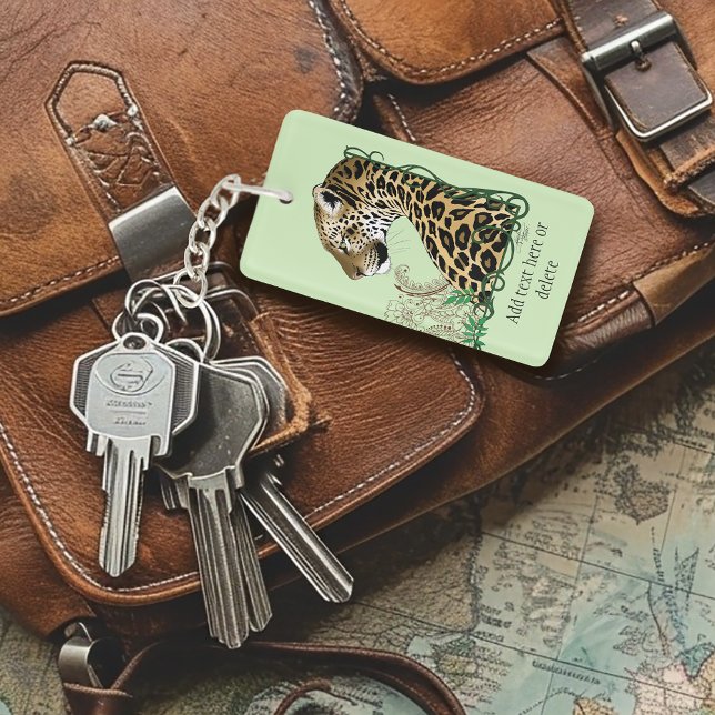 Elegant Green Leopard Botanical Henna Keychain (Creator Uploaded)