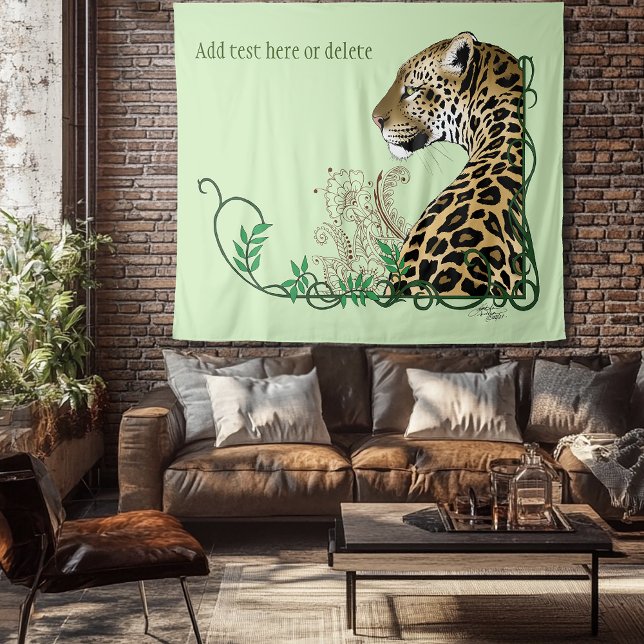 Elegant Green Leopard Botanical Henna Tapestry (Creator Uploaded)