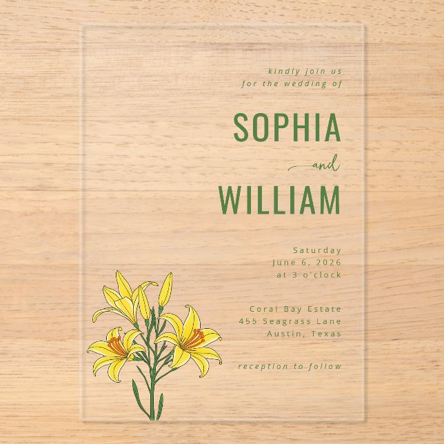 Elegant Green Lily Wedding Invitation (Front)