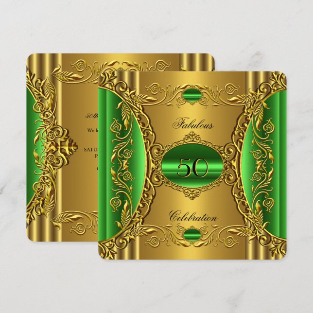 Elegant Green Lime Gold Fabulous 50th Birthday Invitation (Front/Back)