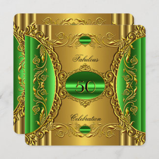 Elegant Green Lime Gold Fabulous 50th Birthday Invitation