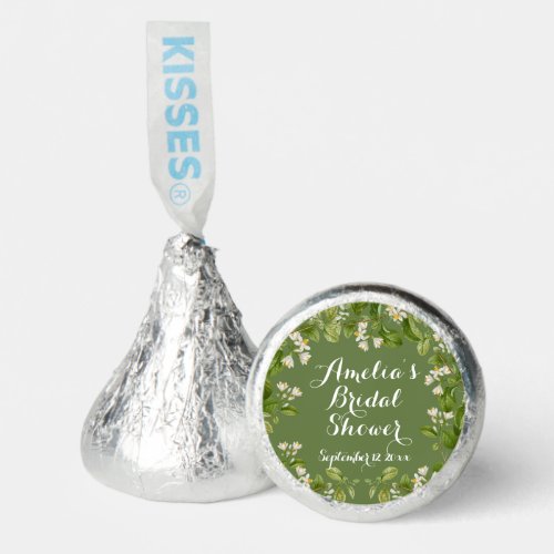 Elegant Green Lineart  White Floral Bridal Shower Hersheys Kisses