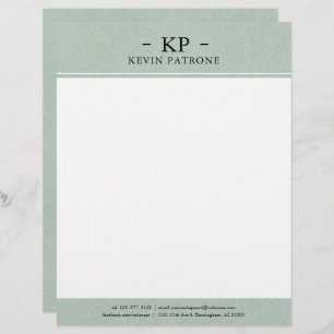 Elegant Green Linen Black Minimalistic Text Letterhead