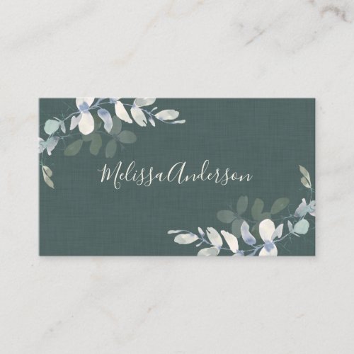 Elegant Green Linen Eucalyptus Business Card