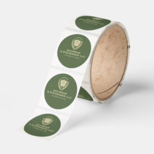 Elegant Green Linen & Gold Justice Logo Classic Round Sticker