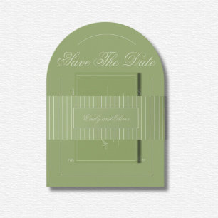 Elegant Green Lines Wedding Invitation Belly Band
