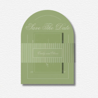 Elegant Green Lines Wedding Invitation Belly Band