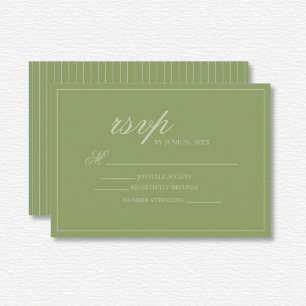 Elegant Green Lines Wedding RSVP Card