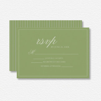 Elegant Green Lines Wedding  RSVP Card
