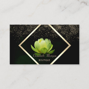 Elegant Green Lotus Confetti Business Card