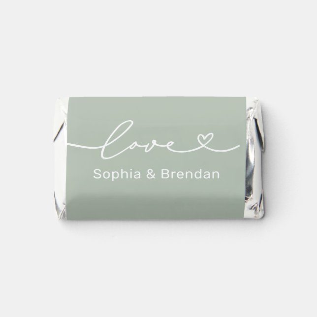 Elegant Green Love Heart Script Monogram Hershey's Miniatures (Front)