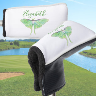 Elegant Green Luna Moth Personalized Ladies White Golf Head Cover