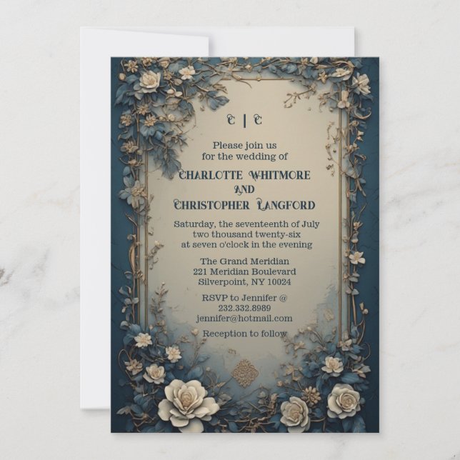 Elegant Green Luxurious White Roses Floral Wedding Invitation (Front)