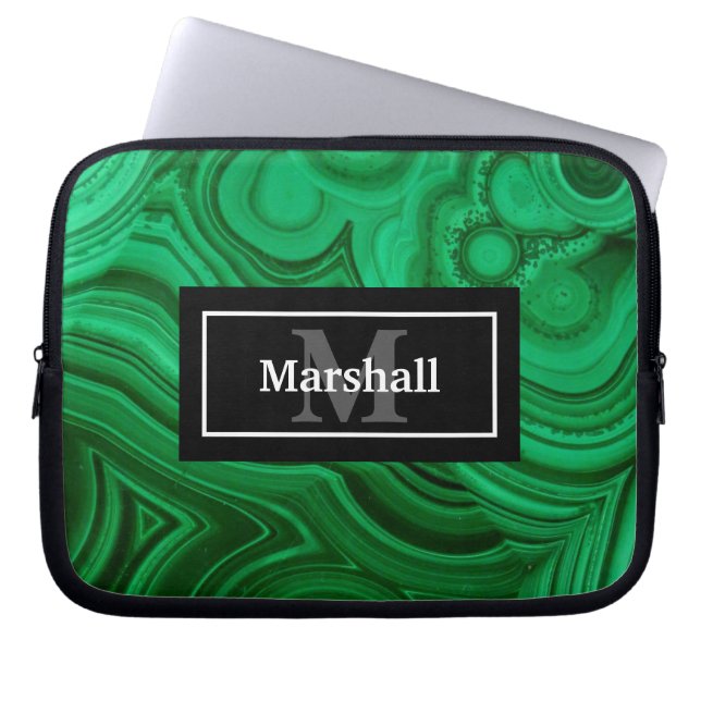 Elegant Green Malachite Rock Design Laptop Sleeve (Front)