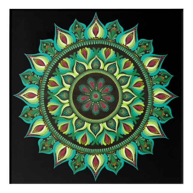 Elegant Green Mandala | Bohemian Zen Minimalist  Acrylic Print (Front)