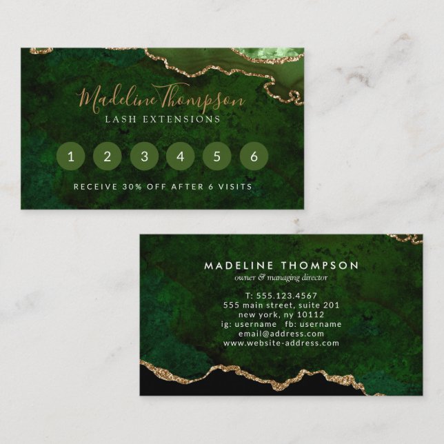 Elegant Green Marble Agate Geode Loyalty Card (Front/Back)