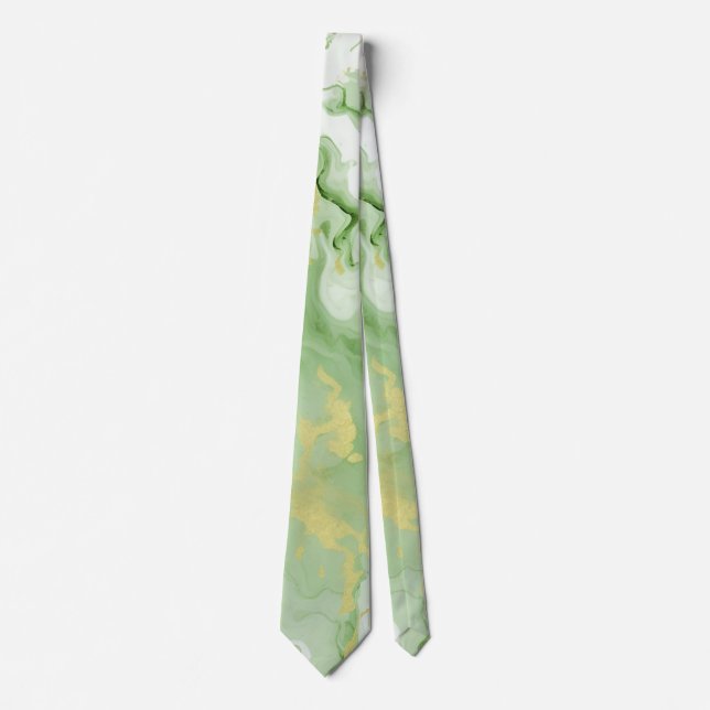 Elegant Green Marble Faux Gold Glitter Effect 0 Neck Tie (Front)
