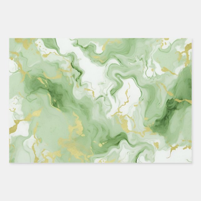 Elegant Green Marble Faux Gold Glitter Effect 0 Wrapping Paper Sheets (Front)