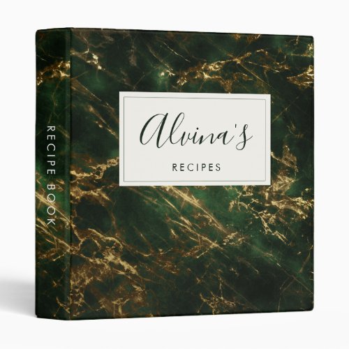 Elegant green marble Recipe cookbook 3 Ring Binder