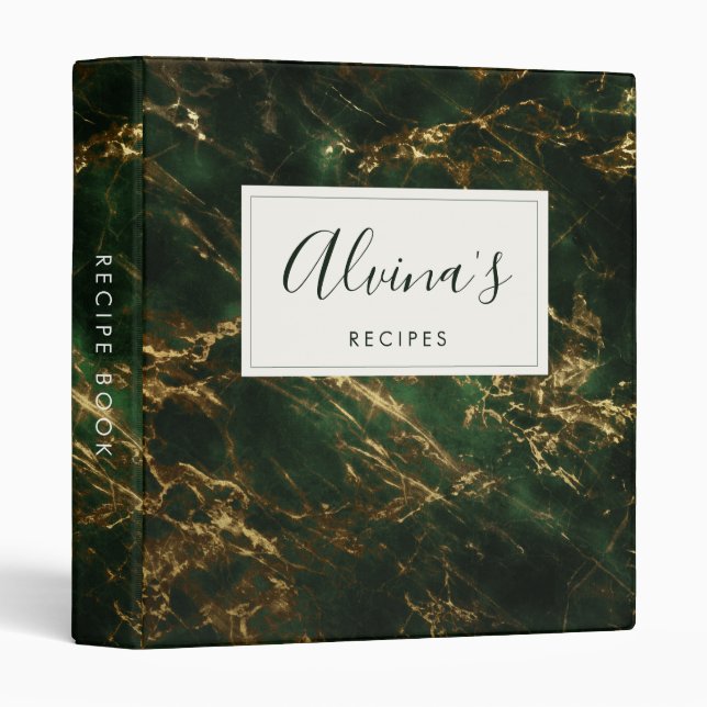 Elegant green marble Recipe cookbook 3 Ring Binder (Front/Spine)