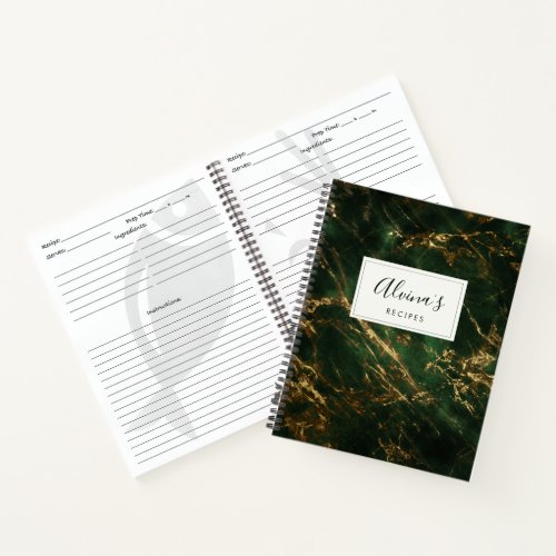 Elegant green marble Recipes Notebook