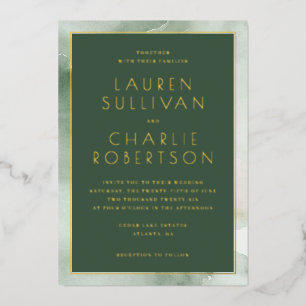 Elegant Green Marble Wedding Invitation Foil Invitation