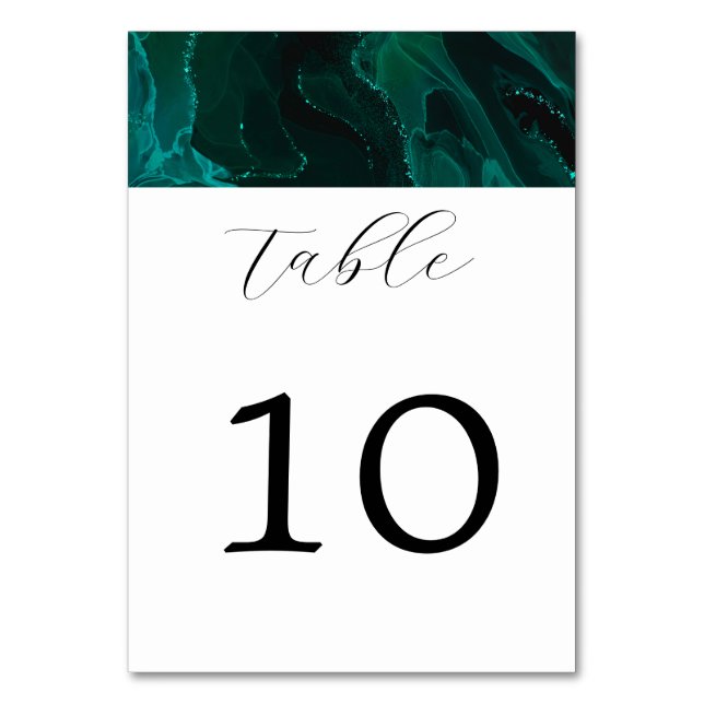 Elegant Green Marble Wedding Table Number (Front)