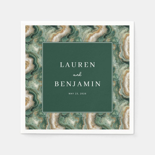 Elegant Green Marbled Texture Napkins (Front)