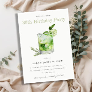 Elegant Green Margarita Cocktail Any Age Birthday Invitation