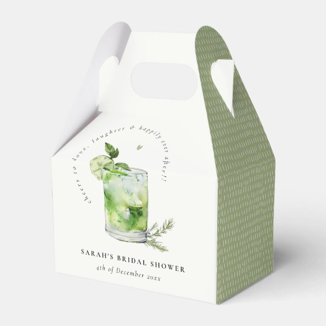 Elegant Green Margarita Cocktail Bridal Shower Favor Boxes (Front Side)
