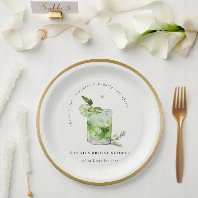 Elegant Green Margarita Cocktail Bridal Shower Paper Plates (Wedding)