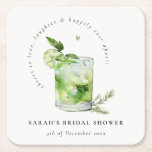 Elegant Green Margarita Cocktail Bridal Shower Square Paper Coaster<br><div class="desc">Elegant Watercolor Fruity Cocktail Theme Collection.- it's an elegant royal script watercolor Illustration of pastel cocktail,  surrounded with herbs and green plants perfect for your cocktail themed  parties. It’s very easy to customize,  with your personal details. If you need any other matching product or customization,  kindly message via Zazzle.</div>