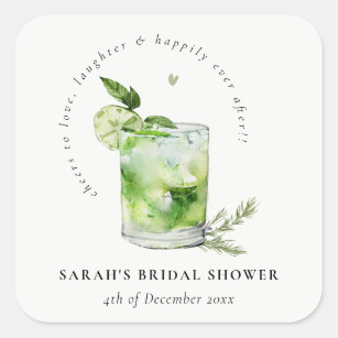 Elegant Green Margarita Cocktail Bridal Shower Square Sticker