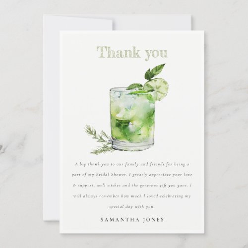 Elegant Green Margarita Cocktail Bridal Shower Thank You Card