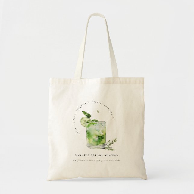Elegant Green Margarita Cocktail Bridal Shower Tote Bag (Front)