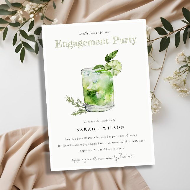 Elegant Green Margarita Cocktail Engagement Invitation (Creator Uploaded)