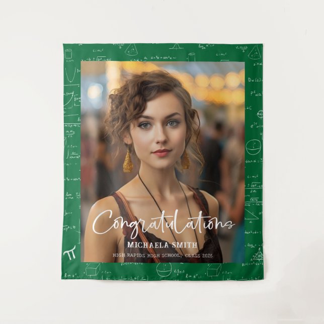 Elegant Green Math Congratulations Photo Graduate Tapestry (Front)
