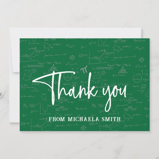 Elegant Green Mathematics Formulas Graduation Thank You Card (Front)