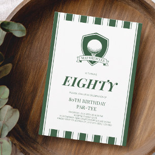 Elegant Green Men Golf Par-Tee 80th Birthday Party Invitation