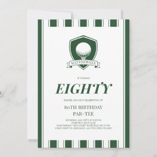 Elegant Green Men Golf Par-Tee 80th Birthday Party Invitation