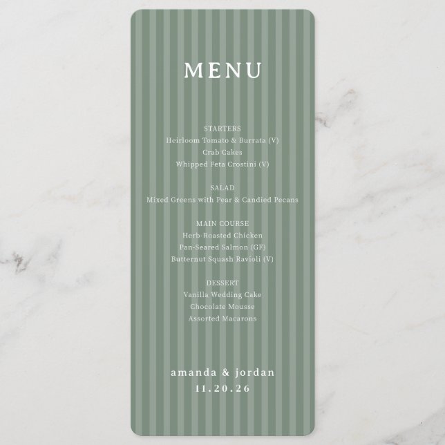 Elegant Green Menu Stripes (Front)