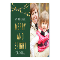 Elegant Green Merry & Bright Lights Photo Magnetic Card