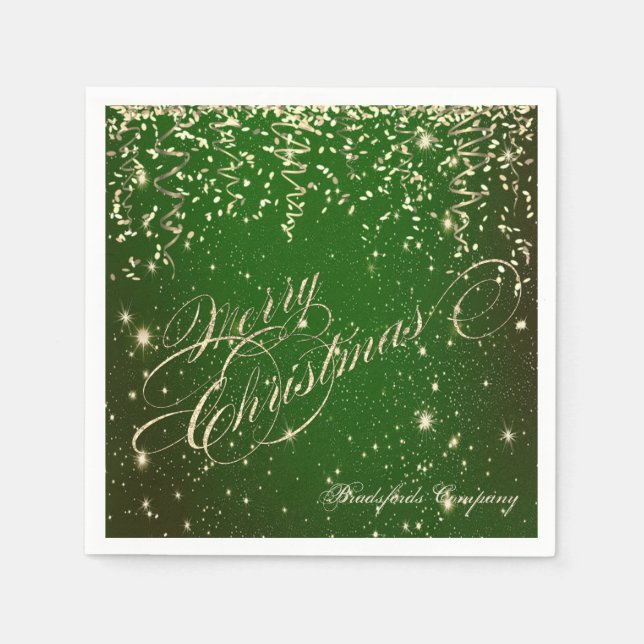 Elegant Green, Merry Christmas ,Gold Confetti Napkins (Front)