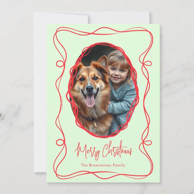 Elegant Green Merry Christmas Photo Holiday Card (Front)