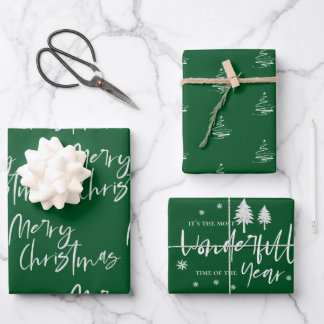 Elegant Green Merry Christmas Quote Gift Wrapping Paper Sheets
