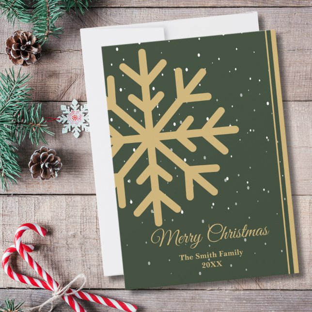 Elegant Green Merry Christmas Snowflake Flat Holiday Card (Creator Uploaded)